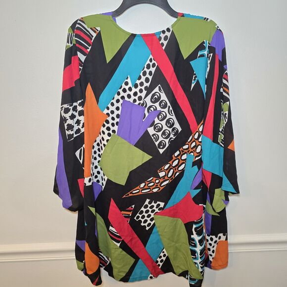 Bob Mackie Art to Wear Blue Geometric Kimono Open Cardigan Size 1X Boho Colorful - Picture 2 of 4